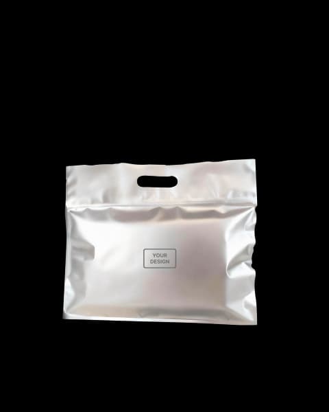 Sac métallisé à poignée découpée avec fermeture ziplock