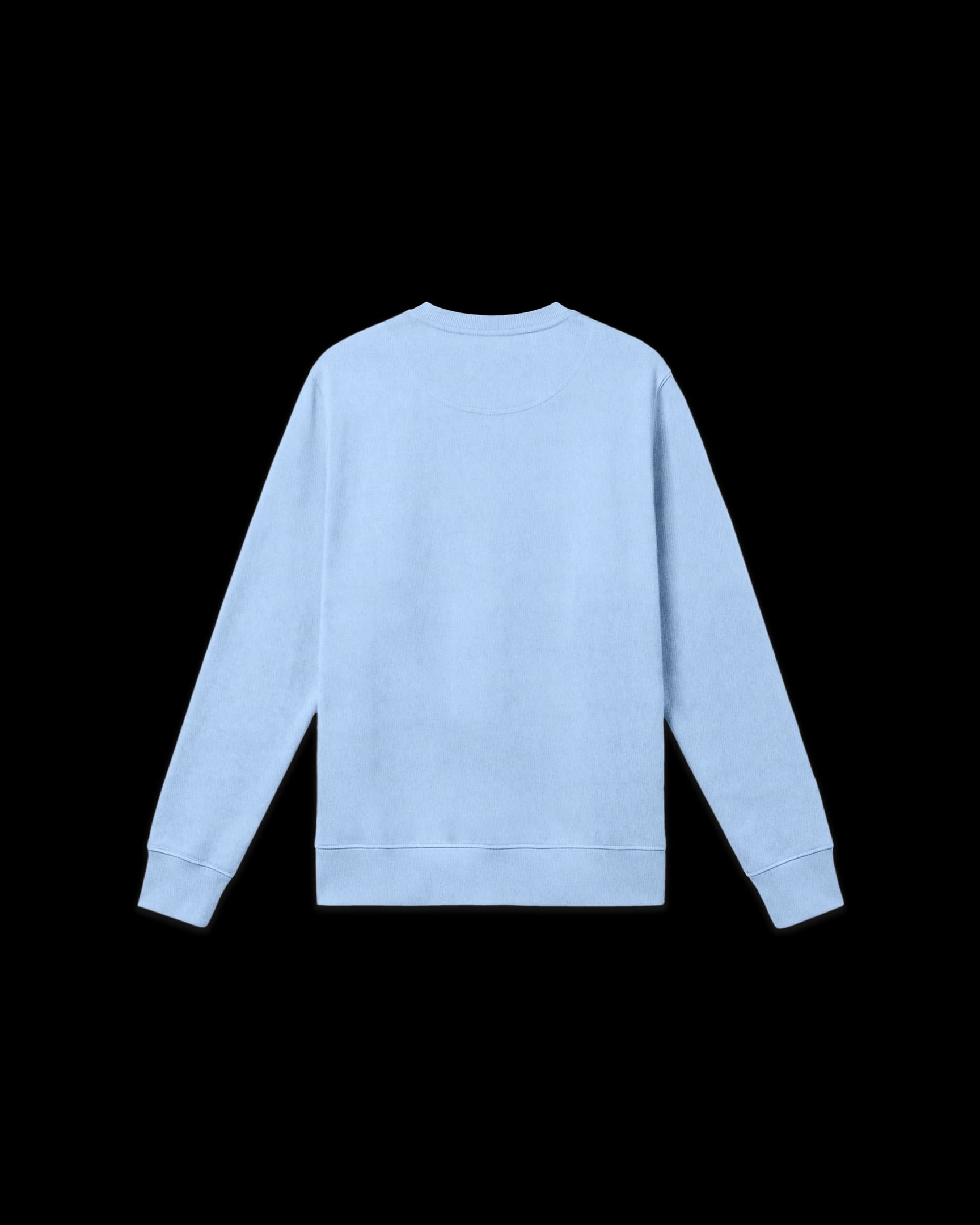 Back view of the Lightweight Sweatshirt in Sky Blue, featuring a plain design with ribbed cuffs and hem.