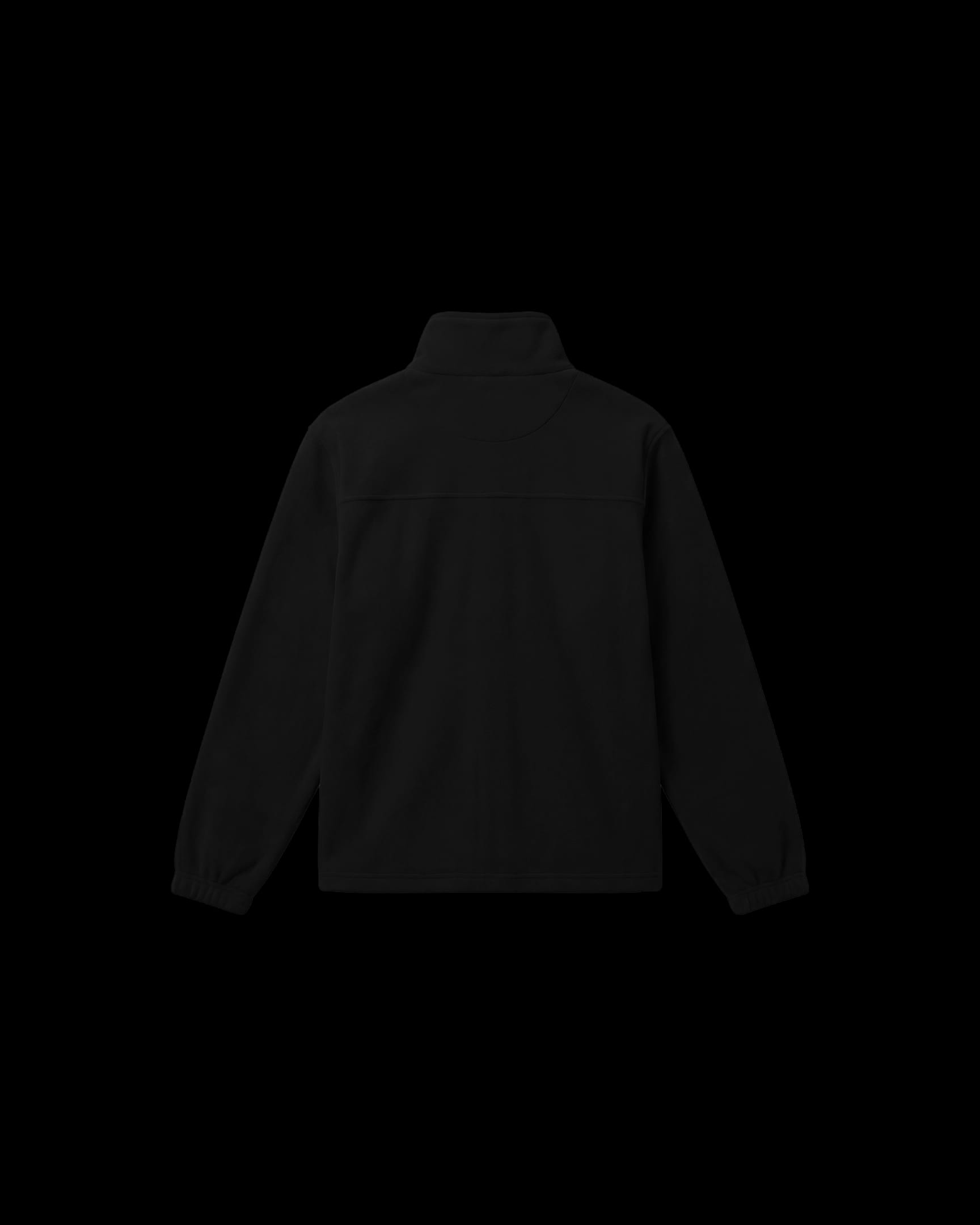 Basic Fleece Jacket (Black) back view, featuring a high collar and horizontal seam across the upper back.